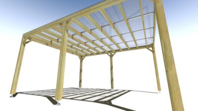 Pergola bois - 4m x 5m - indépendante - sens largeur - couverture étanche transparente incluse - livraison comprise