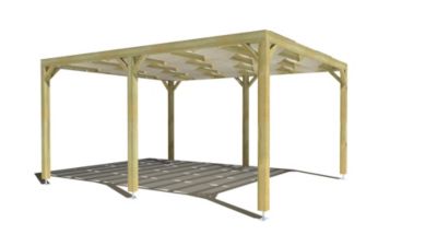 Pergola bois - 4m x 5m - indépendante - sens largeur - voilage semi-transparent inclus - livraison comprise