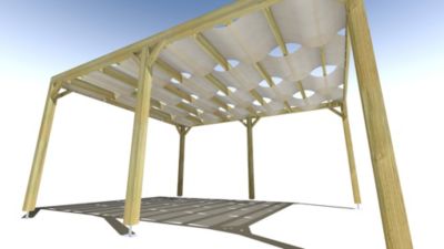 Pergola bois - 4m x 5m - indépendante - sens largeur - voilage semi-transparent inclus - livraison comprise