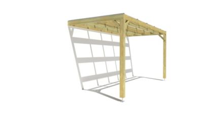 Pergola bois - 5m x 2m - adossée - sens largeur - couverture étanche transparente incluse - livraison comprise