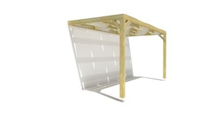 Pergola bois - 5m x 2m - adossée - sens largeur - voilage semi-transparent inclus - livraison comprise