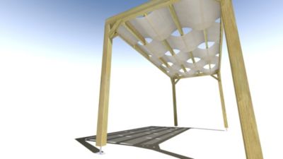 Pergola bois - 5m x 2m - indépendante - sens largeur - voilage semi-transparent inclus - livraison comprise