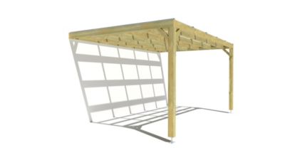 Pergola bois - 5m x 3m - adossée - sens largeur - couverture étanche transparente incluse - livraison comprise