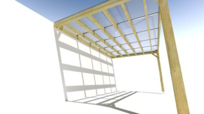 Pergola bois - 5m x 3m - adossée - sens largeur - couverture étanche transparente incluse - livraison comprise