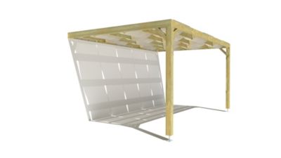 Pergola bois - 5m x 3m - adossée - sens largeur - voilage semi-transparent inclus - livraison comprise