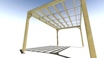 Pergola bois - 5m x 3m - indépendante - sens largeur - couverture étanche transparente incluse - livraison comprise