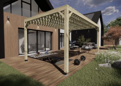 Pergola bois - 5m x 3m - indépendante - sens largeur - platelage bois - livraison comprise