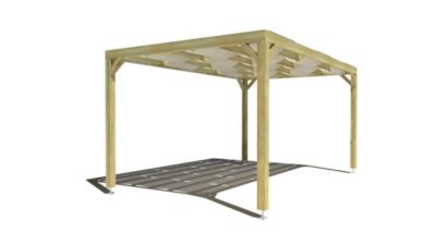 Pergola bois - 5m x 3m - indépendante - sens largeur - voilage semi-transparent inclus - livraison comprise