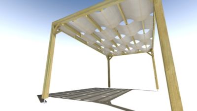 Pergola bois - 5m x 3m - indépendante - sens largeur - voilage semi-transparent inclus - livraison comprise