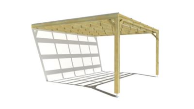 Pergola bois - 5m x 4m - adossée - sens largeur - couverture étanche transparente incluse - livraison comprise