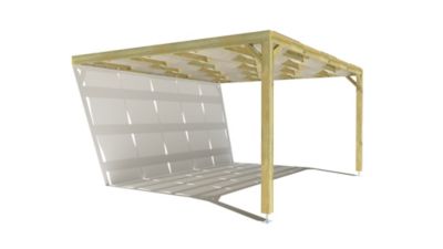 Pergola bois - 5m x 4m - adossée - sens largeur - voilage semi-transparent inclus - livraison comprise