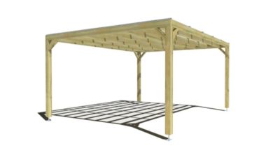 Pergola bois - 5m x 4m - indépendante - sens largeur - couverture étanche transparente incluse - livraison comprise