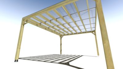 Pergola bois - 5m x 4m - indépendante - sens largeur - couverture étanche transparente incluse - livraison comprise