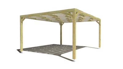 Pergola bois - 5m x 4m - indépendante - sens largeur - voilage semi-transparent inclus - livraison comprise