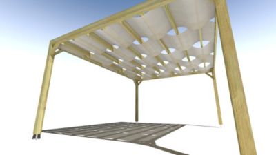 Pergola bois - 5m x 4m - indépendante - sens largeur - voilage semi-transparent inclus - livraison comprise