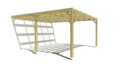 Pergola bois - 5m x 5m - adossée - sens largeur - couverture étanche transparente incluse - livraison comprise