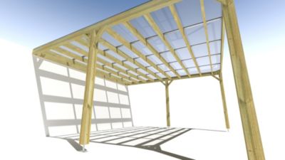 Pergola bois - 5m x 5m - adossée - sens largeur - couverture étanche transparente incluse - livraison comprise