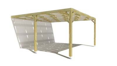 Pergola bois - 5m x 5m - adossée - sens largeur - voilage semi-transparent inclus - livraison comprise