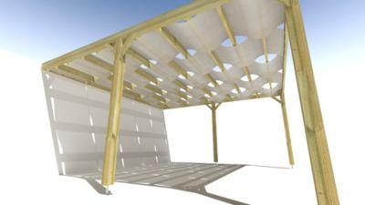 Pergola bois - 5m x 5m - adossée - sens largeur - voilage semi-transparent inclus - livraison comprise