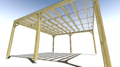 Pergola bois - 5m x 5m - indépendante - sens largeur - couverture étanche transparente incluse - livraison comprise