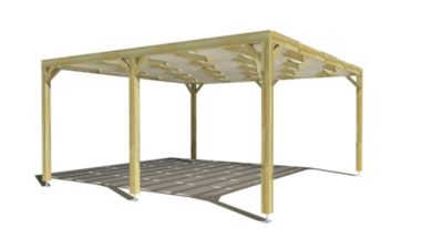 Pergola bois - 5m x 5m - indépendante - sens largeur - voilage semi-transparent inclus - livraison comprise