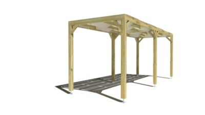 Pergola bois - 6m x 2m - indépendante - sens largeur - voilage semi-transparent inclus - livraison comprise