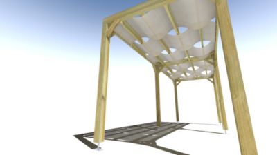 Pergola bois - 6m x 2m - indépendante - sens largeur - voilage semi-transparent inclus - livraison comprise