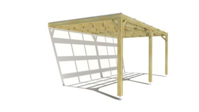 Pergola bois - 6m x 3m - adossée - sens largeur - couverture étanche transparente incluse - livraison comprise