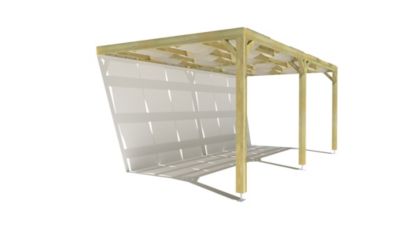 Pergola bois - 6m x 3m - adossée - sens largeur - voilage semi-transparent inclus - livraison comprise