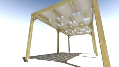 Pergola bois - 6m x 3m - indépendante - sens largeur - voilage semi-transparent inclus - livraison comprise