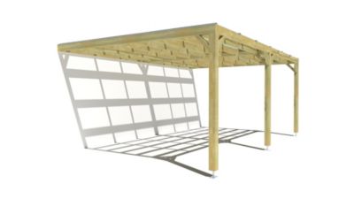 Pergola bois - 6m x 4m - adossée - sens largeur - couverture étanche transparente incluse - livraison comprise