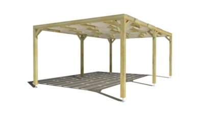 Pergola bois - 6m x 4m - indépendante - sens largeur - voilage semi-transparent inclus - livraison comprise