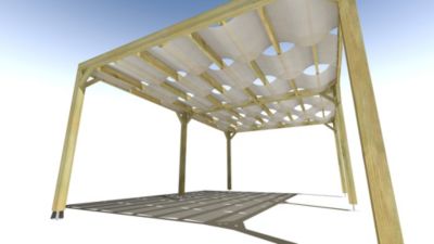 Pergola bois - 6m x 4m - indépendante - sens largeur - voilage semi-transparent inclus - livraison comprise