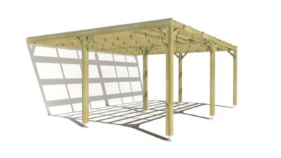 Pergola bois - 6m x 5m - adossée - sens largeur - couverture étanche transparente incluse - livraison comprise