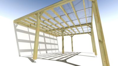 Pergola bois - 6m x 5m - adossée - sens largeur - couverture étanche transparente incluse - livraison comprise