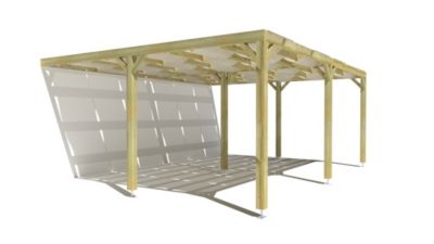 Pergola bois - 6m x 5m - adossée - sens largeur - voilage semi-transparent inclus - livraison comprise