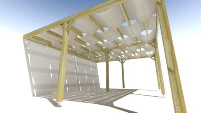 Pergola bois - 6m x 5m - adossée - sens largeur - voilage semi-transparent inclus - livraison comprise