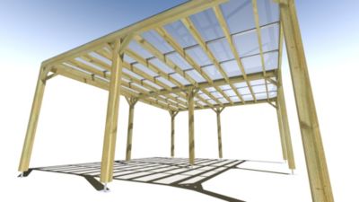 Pergola bois - 6m x 5m - indépendante - sens largeur - couverture étanche transparente incluse - livraison comprise