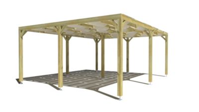 Pergola bois - 6m x 5m - indépendante - sens largeur - voilage semi-transparent inclus - livraison comprise