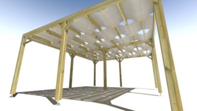 Pergola bois - 6m x 5m - indépendante - sens largeur - voilage semi-transparent inclus - livraison comprise