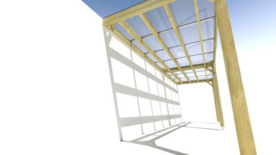 Pergola bois - 7m x 2m - adossée - sens largeur - couverture étanche transparente incluse - livraison comprise