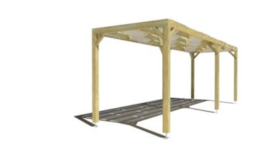 Pergola bois - 7m x 2m - indépendante - sens largeur - voilage semi-transparent inclus - livraison comprise