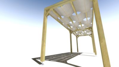 Pergola bois - 7m x 2m - indépendante - sens largeur - voilage semi-transparent inclus - livraison comprise