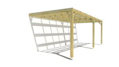 Pergola bois - 7m x 3m - adossée - sens largeur - couverture étanche transparente incluse - livraison comprise