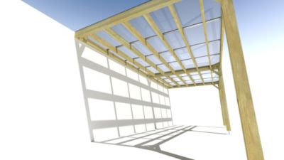 Pergola bois - 7m x 3m - adossée - sens largeur - couverture étanche transparente incluse - livraison comprise