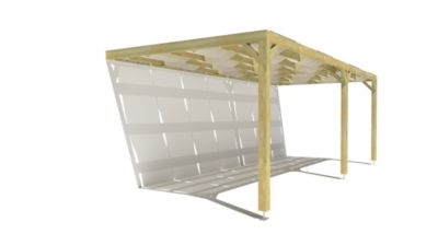 Pergola bois - 7m x 3m - adossée - sens largeur - voilage semi-transparent inclus - livraison comprise