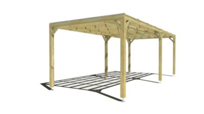 Pergola bois - 7m x 3m - indépendante - sens largeur - couverture étanche transparente incluse - livraison comprise