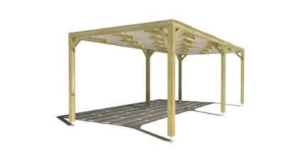 Pergola bois - 7m x 3m - indépendante - sens largeur - voilage semi-transparent inclus - livraison comprise