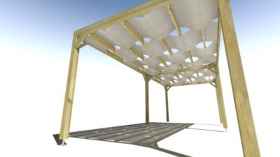 Pergola bois - 7m x 3m - indépendante - sens largeur - voilage semi-transparent inclus - livraison comprise