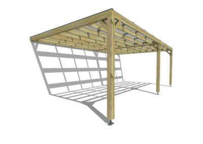 Pergola bois - 7m x 4m - adossée - sens largeur - couverture étanche transparente incluse - livraison comprise